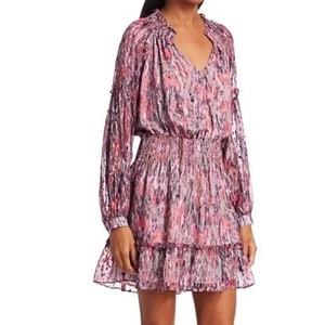 Parker Damen Lila Rüschen Seidenmischung Mini Parma Burnout Kleid Größe Medium - Bild 1 von 12
