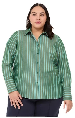 Camisa con botones Lane Bryant novia rayas verdes para mujer talla 18 nueva con etiquetas $70 Foto 1 de 4
