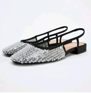 ZARA NWT SEQUIN SLINGBACK SHOE SIZE 8 - Picture 1 of 6