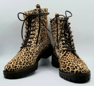 Lucky Brand LK-IDARA2 Mini Leopard Haircalf Combat Boots Size US 8.5M shoes cat - Picture 1 of 12