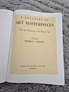 A TREASURY OF ART MASTERPIECES 1939 Thomas Craven, Editor 1st Edition - Imagen 1 de 8