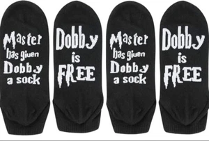 Brand New Harry Potter Socks Dobby Is Free Black Grey Socks One Size Fit All - Picture 1 of 2