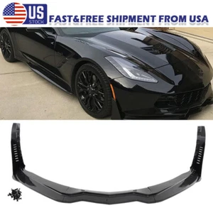 For 14-19 Corvette C7 Z06 Stage 3 GLOSS BLACK Front Lip Splitter & Winglets Set - Picture 1 of 12
