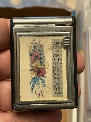 Miniature 1950s Pocket Address Flip Book Index Rolodex Tin Case Flowers Floral - Image 1 of 3