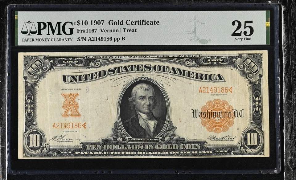 1907 $10 A2149186 PMG 25 Gold Seal, Vernon / Treat - Image 1 of 2