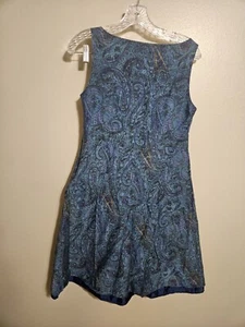 Lands' End Women's Paisley Dress A-line Fit & Flare Green Blue Lined V-Neck Sz 6 - Picture 1 of 10
