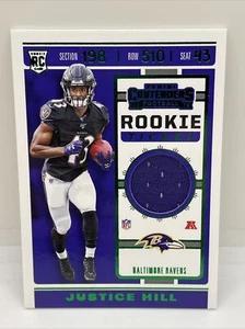 2019 Panini Contenders Rookie Ticket Swatches #29 Justice Hill Jersey - Green - Bild 1 von 2