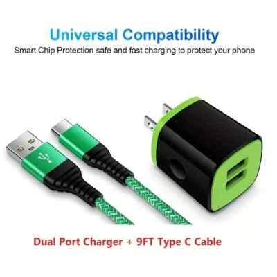 Samsung Android Dual Port USB Fast Charger Wall Power Adapter W/9Ft C Cable - Image 1 of 4