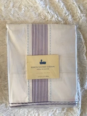 NUEVO Cortina de Ducha Pottery Barn Kids Cinta, Blanco con Rayas de Lavanda Foto 1 de 4