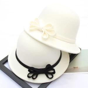 Cappello donna elegante fiocco bacino lana top cappello formale lana feltro festa ballo - Foto 1 di 11