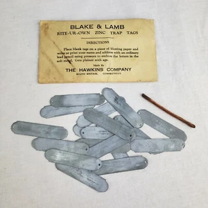 Antique Vintage NOS Blake & Lamb Rite-Ur-Own Zinc Trap Tags Hawkins Co Trapping - Picture 1 of 5