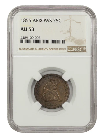 1855 25C Arrows NGC AU53 Cover