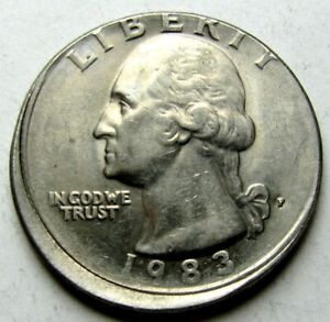 1983-P 25c Washington Quarter Mint Error Struck 15% Off Center UNC- AU
