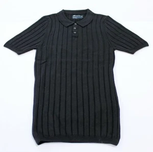 Asos Design Women's S/S Solid Knitted Ribbed Polo Shirt LH2 Black Size 2XS NWT - Picture 1 of 3