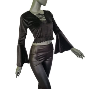 Samtbluse Gothic Larp Dark Witch Medieval Lace Homecoming 34/36 Small 38 - Picture 1 of 7