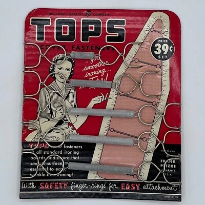 Vintage TOPS Ironing Board Cover Fasteners NOS Housewife Graphics Petzke USA - Image 1 of 3