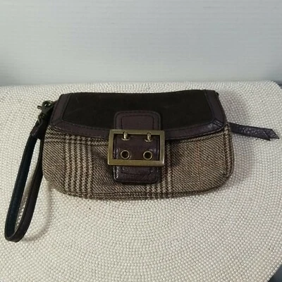 Muñequera BANANA REPUBLIC Marrón Espresso Cuero Y Lana A Cuadros con Hebilla  Foto 1 de 4