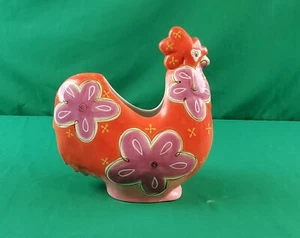 BELLA CASA BY GANZ ROOSTER VASE Orange Pink Purple Floral Chicken Planter - Picture 1 of 13