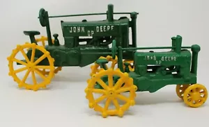 Lot of 2 VINTAGE JOHN DEERE TRACTOR FARM HEAVY CAST IRON TOY DESK ORNAMENT - Picture 1 of 3