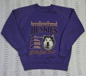 Vintage Washington Huskies Sweatshirt 1991 Rose Bowl Oneita Sz L Purple USA - Picture 1 of 14