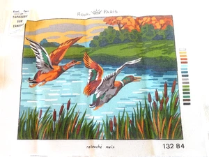 1970'S ROYAL PARIS STAMPED CANVAS # 13284 MALLARDS IN MID-FLIGHT  14" X 18" - Picture 1 of 6