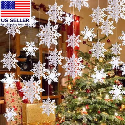 Invierno Navidad Colgante Copo de Nieve Decoraciones, 12 PIEZAS Copos de Nieve Guirnalda y 12 PIEZAS Foto 1 de 4