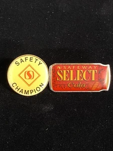 2 Vintage Safeway Employee Pinbacks Pins Select Cola Safety Champion - Picture 1 of 2