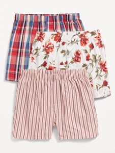 Paquete de 3 calzoncillos boxer Old Navy para hombre 3,75” entrepierna rayas florales a cuadros talla M o L - Imagen 1 de 2