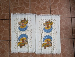 Vintage Blue Mushrooms Kitchen Towels 2 Lot USA Irregulars Cotton Rare - Picture 1 of 4