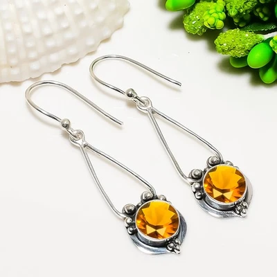 Smoky Quartz Gemstone Solid 925 Sterling Silver Beautiful Earring Jewelry V3748 - Image 1 of 4