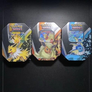 Pokemon TCG Eevee Evolutions Tins (Set of 3) - Vaporeon, Jolteon, Flareon - Picture 1 of 6