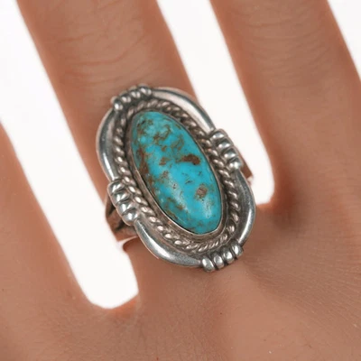 Anillo navajo vintage de plata con turquesa talla 9,75 Foto 1 de 4