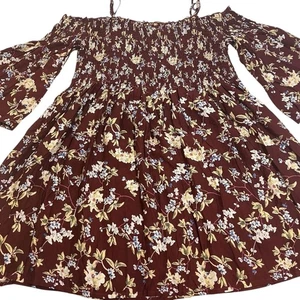 Forever 21 Blush Floral Off Shoulder Smocked Dress Top L NWT Boho Festival - Picture 1 of 12