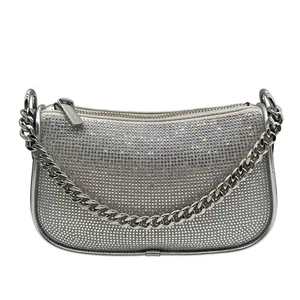 Michael Kors Silver Leather Carmela Small Pouchette Crossbody Bag - Picture 1 of 11