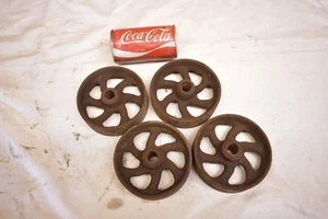 Set - 4 antike 5" Gusseisen Räder Industrie Wagen Wagen Vintage Scale Hit Miss - Bild 1 von 8