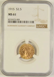 1915 $2.50 Indian Gold NGC MS-61 #73-009 - Picture 1 of 2