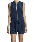 Tory Burch, NWOT $325, Marguerite Blue Silk Romper Embroidered, Sz S