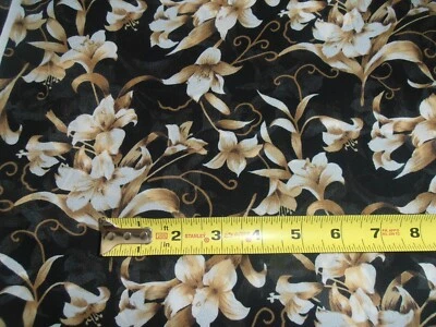 Lot 3 2/3 Yards 45" wide Sheer draping chiffon gold white black floral Fabric   - Image 1 of 4