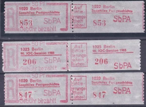 DDR Lot 3 Einschreibe-Gebührenzettel für SbPA Berlin Sozphilex & IOC, postfrisch - Bild 1 von 1