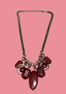 Collana Vintage Acrilico Geometrico Charms Bavaglino Ciondolo Strato Bolla Dichiarazione 19,5” - Foto 1 di 2