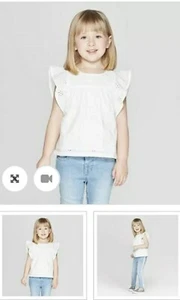 Cat & Jack Girl’s Size 4 Floral White Top Shirt Embroidered Eyelet Blouse NWT - Picture 1 of 4