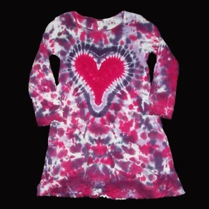Tie Dye Ruffled Long Sleeve Dress Purple & Fuchsia Heart 6 Girl Hippie Tye Dyed - Picture 1 of 1