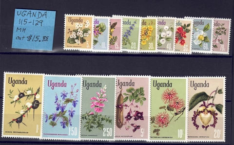 UGANDA Scott# 115-129 COMPLETE SET CV $15.85 - 1969 MH Mint Hinged Flower Stamps Cover