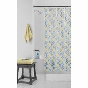 Mainstays Diamond Shower Curtain Set with Metal Hooks 13 Pieces Yellow Gray Blue