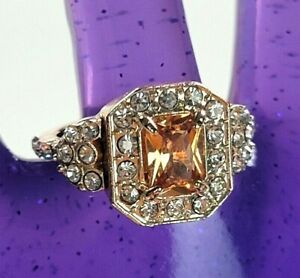 Simulated Diamonds & Morganite Engagement Ring In Rose Gold Tone Size 4.75 US