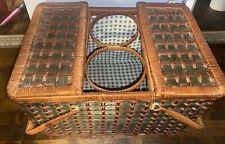 CAMPING WICKER PICNIC BASKET with Double Wine Bottle Holder 15x10x9
