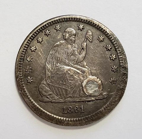 1861 25c Liberty Seated Silver Quarter - AU Dets - Civil War - Holed - SKU-Z4027 Cover