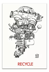 Vintage Illustration Poster RECYCLE (1970) Premium Print 15x22" inch - Picture 1 of 3