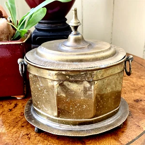 Moroccan Brass Tea Caddy Canister Hinged Lid Crimped Edges Vintage Morocco - Picture 1 of 14