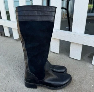 Timberland Botas Mujer 7.5 M Alto Gamuza Cuero Negro Montar Motociclista - Imagen 1 de 9